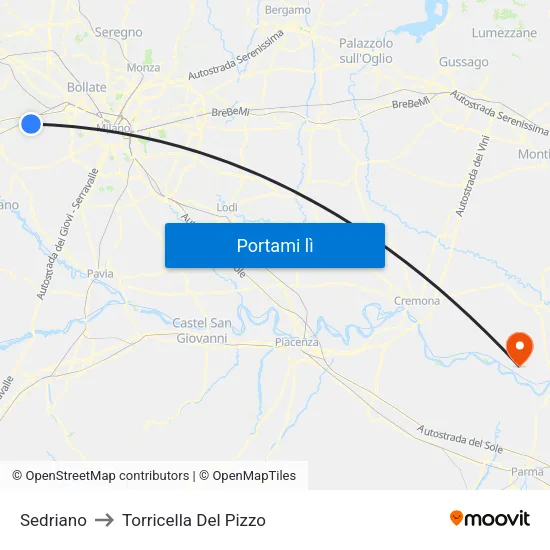 Sedriano to Torricella Del Pizzo map