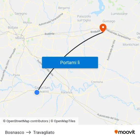Bosnasco to Travagliato map