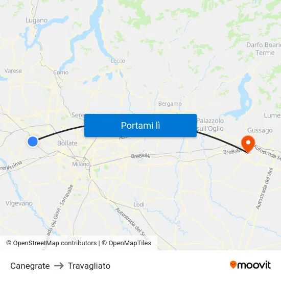 Canegrate to Travagliato map