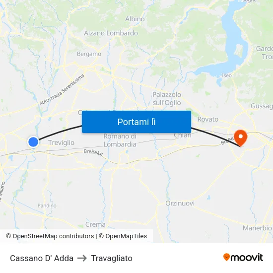Cassano D' Adda to Travagliato map