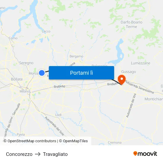Concorezzo to Travagliato map