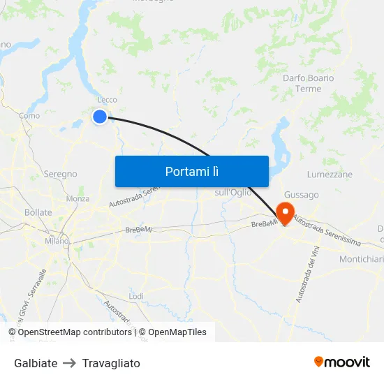 Galbiate to Travagliato map