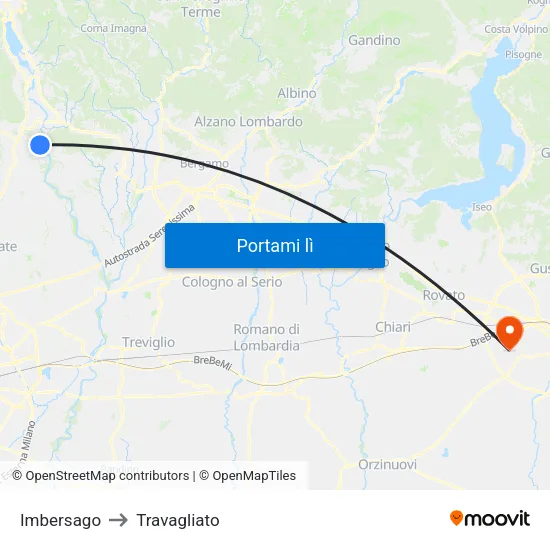 Imbersago to Travagliato map