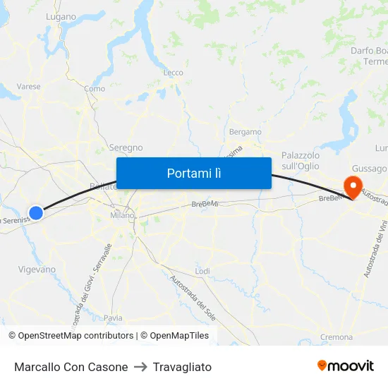 Marcallo Con Casone to Travagliato map