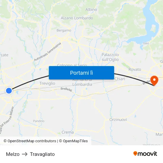 Melzo to Travagliato map