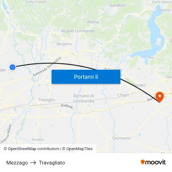 Mezzago to Travagliato map
