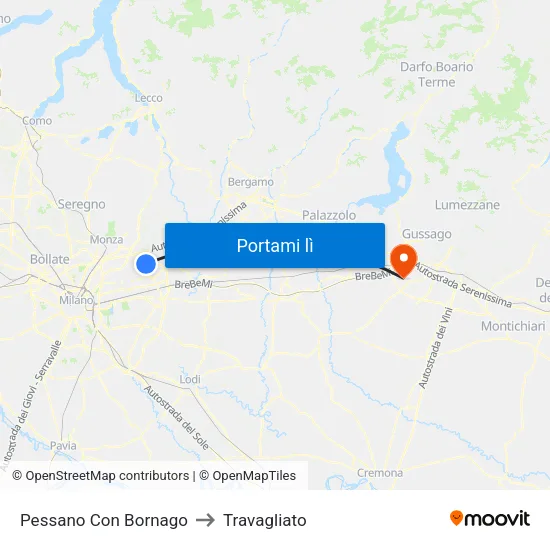 Pessano Con Bornago to Travagliato map