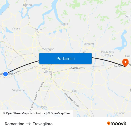 Romentino to Travagliato map