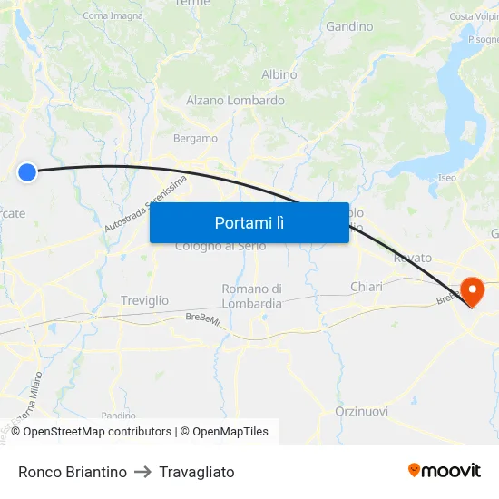 Ronco Briantino to Travagliato map