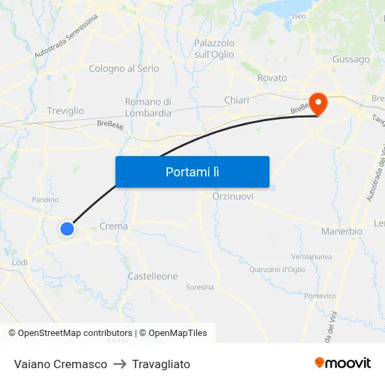 Vaiano Cremasco to Travagliato map
