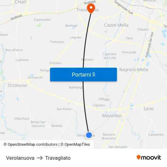 Verolanuova to Travagliato map