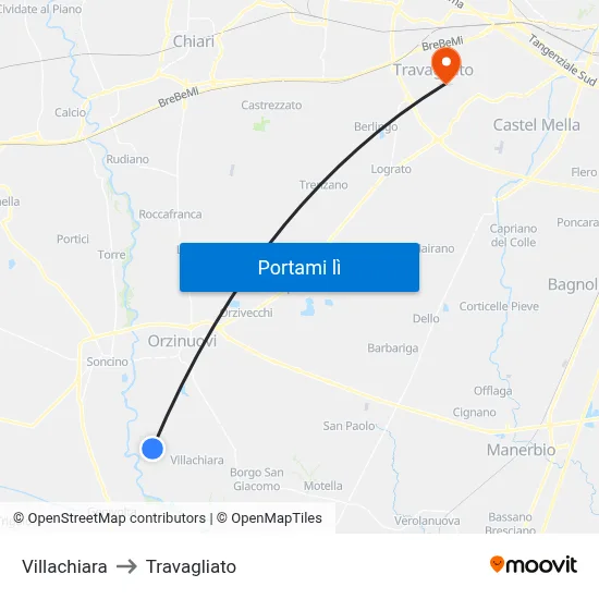 Villachiara to Travagliato map