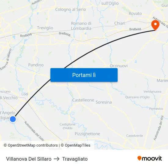 Villanova Del Sillaro to Travagliato map