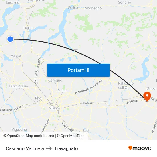 Cassano Valcuvia to Travagliato map