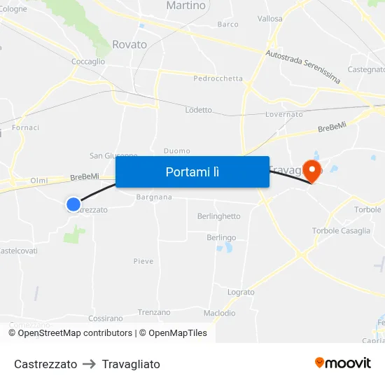 Castrezzato to Travagliato map