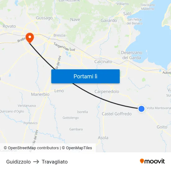 Guidizzolo to Travagliato map