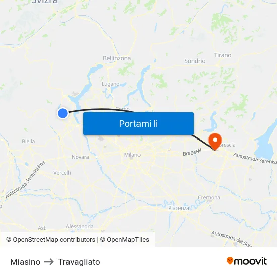 Miasino to Travagliato map