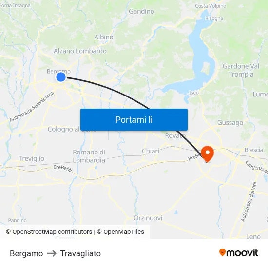 Bergamo to Travagliato map