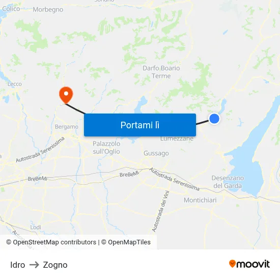 Idro to Zogno map