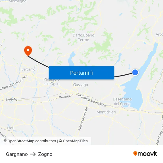 Gargnano to Zogno map