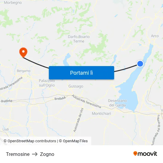 Tremosine to Zogno map