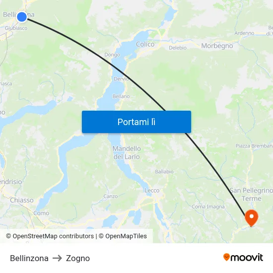 Bellinzona to Zogno map
