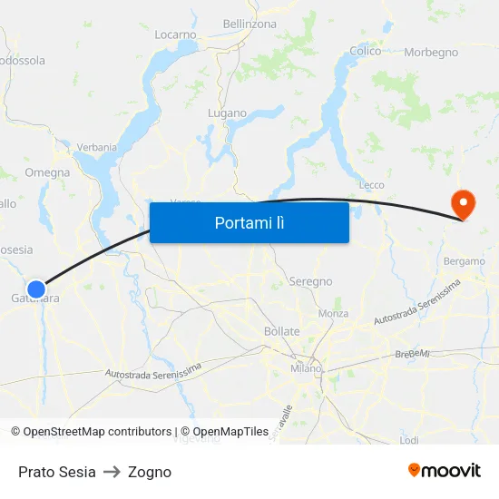 Prato Sesia to Zogno map