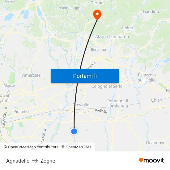 Agnadello to Zogno map