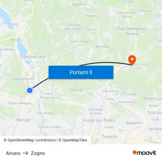 Airuno to Zogno map