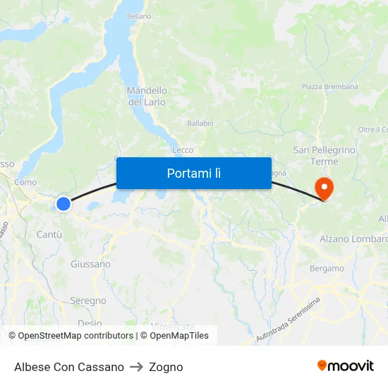 Albese Con Cassano to Zogno map