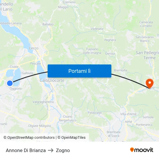 Annone Di Brianza to Zogno map