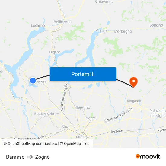 Barasso to Zogno map