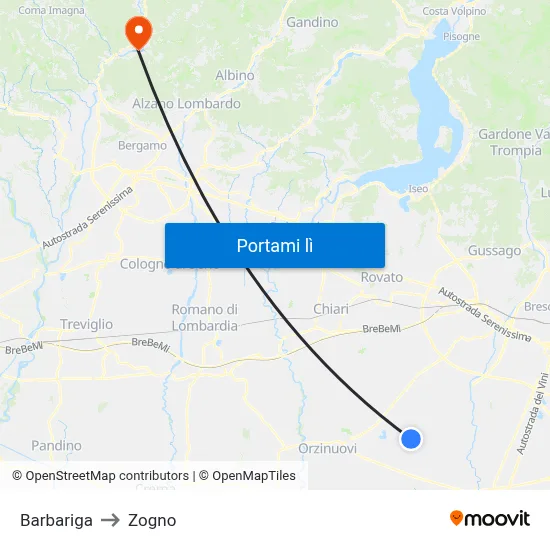Barbariga to Zogno map