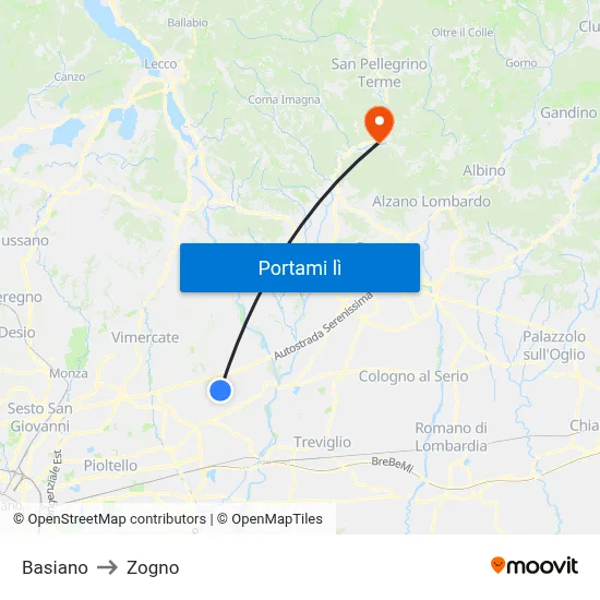 Basiano to Zogno map