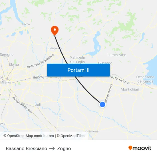 Bassano Bresciano to Zogno map