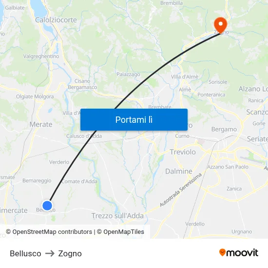 Bellusco to Zogno map