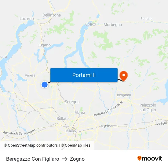 Beregazzo Con Figliaro to Zogno map