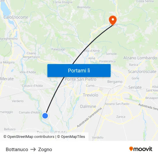 Bottanuco to Zogno map