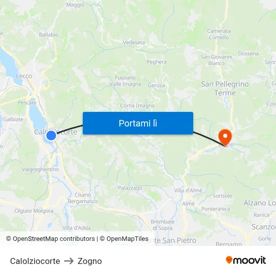 Calolziocorte to Zogno map