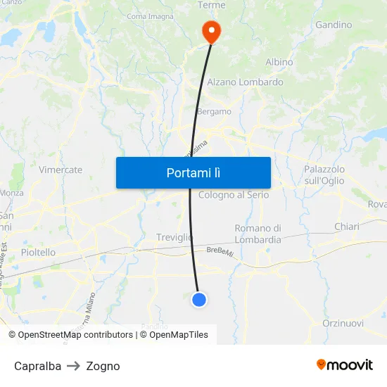 Capralba to Zogno map