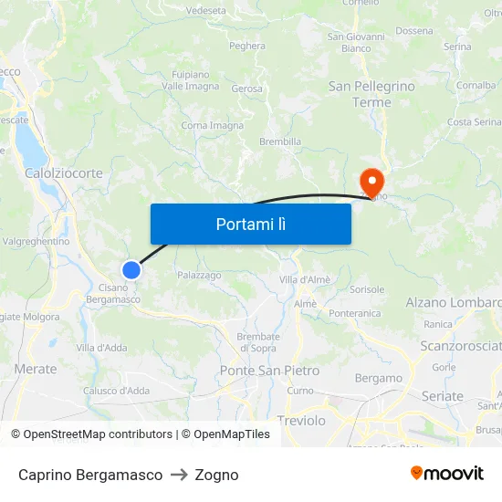 Caprino Bergamasco to Zogno map