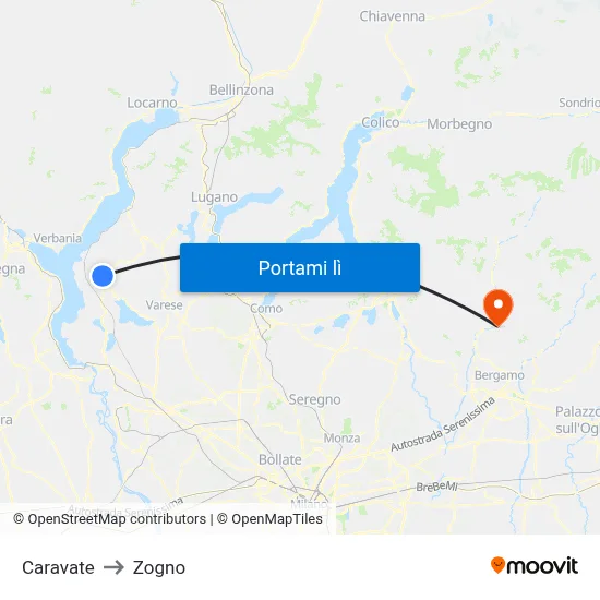 Caravate to Zogno map