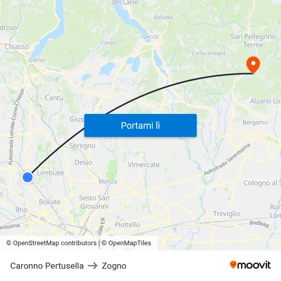 Caronno Pertusella to Zogno map