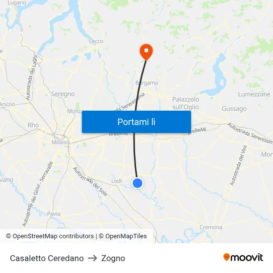 Casaletto Ceredano to Zogno map