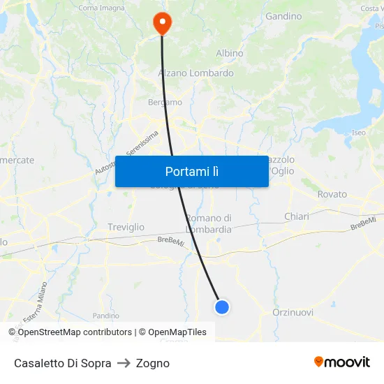 Casaletto Di Sopra to Zogno map