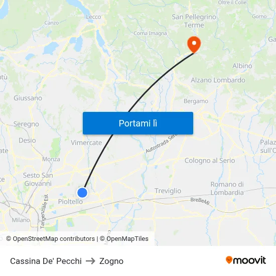 Cassina De' Pecchi to Zogno map