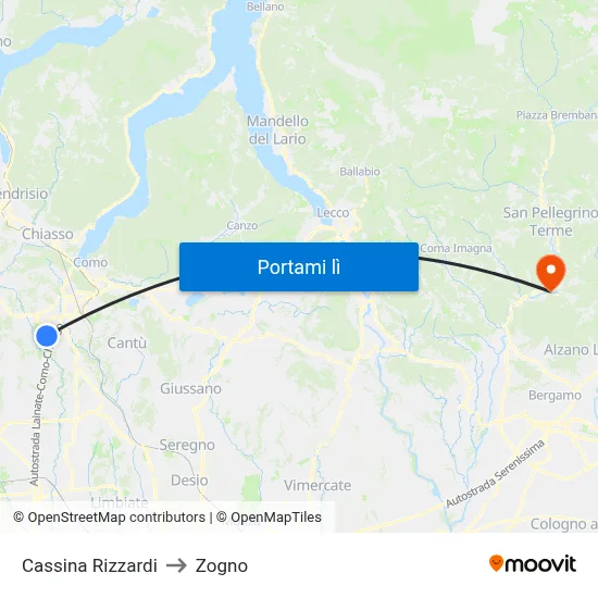 Cassina Rizzardi to Zogno map