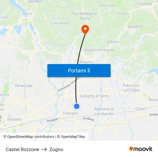Castel Rozzone to Zogno map