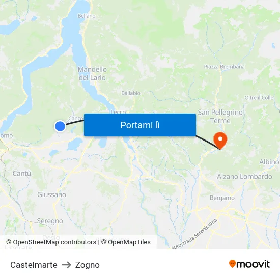 Castelmarte to Zogno map