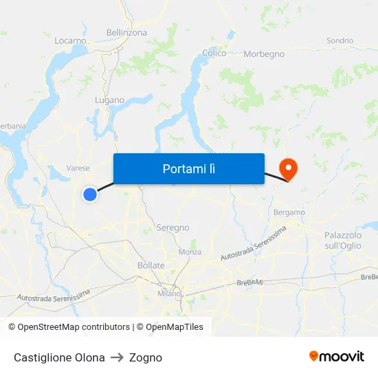 Castiglione Olona to Zogno map